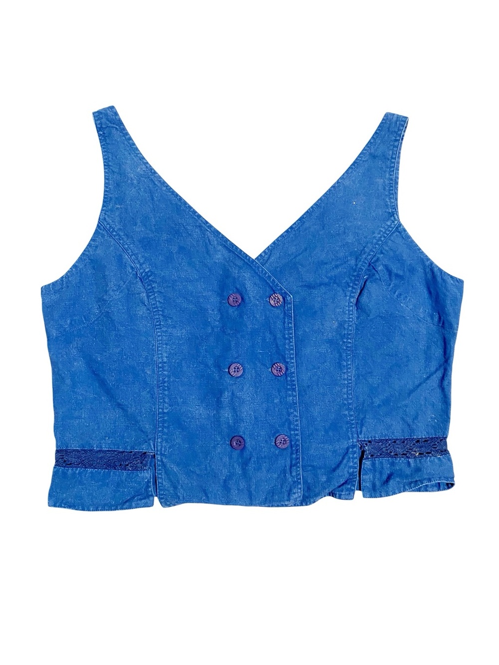 Vintage Jordache Blue Denim Label Double Breasted Cropped Top Size Medium